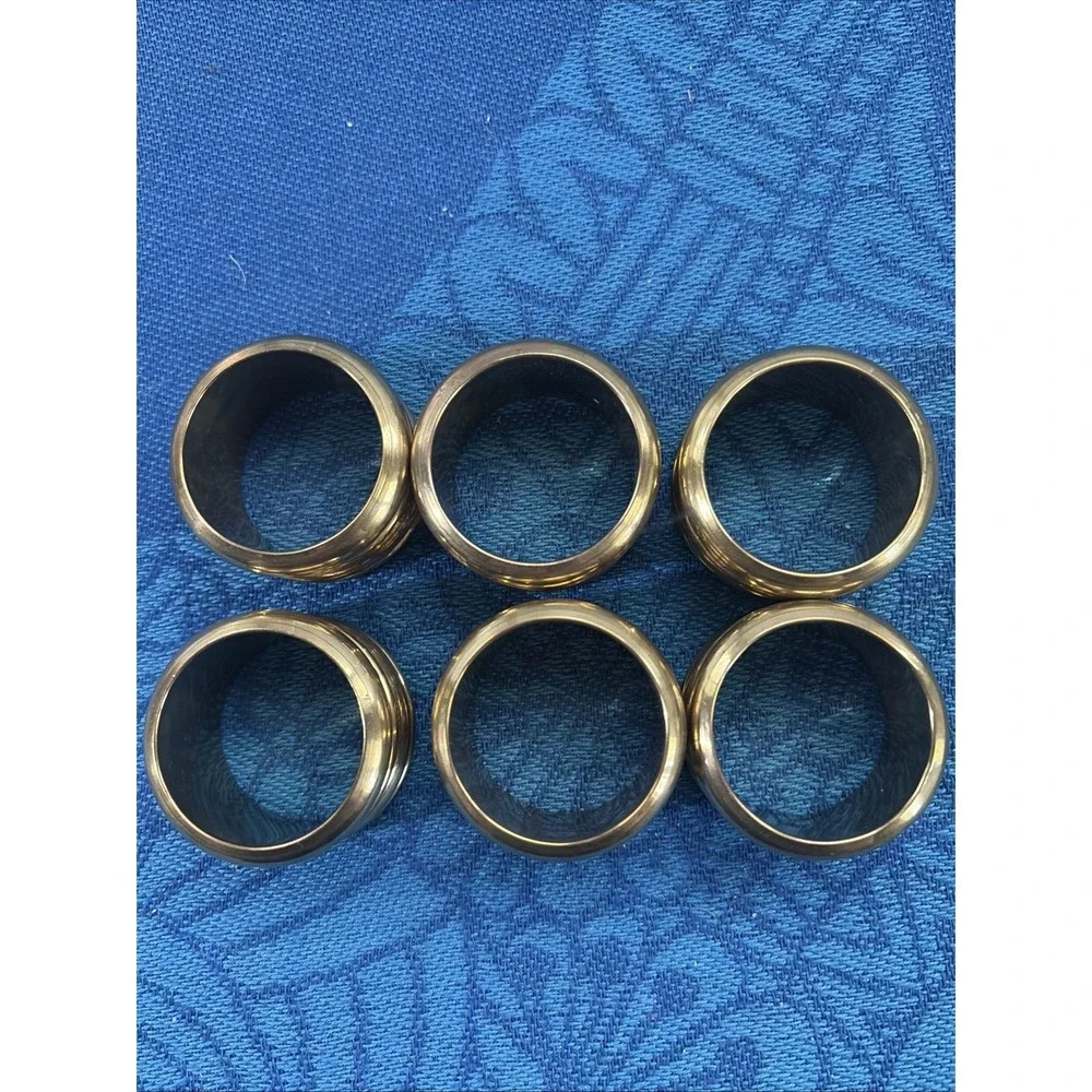 Vtg Brass and Copper Napkin Rings W/ Braided Rope Design 6 pc. Set 1.5